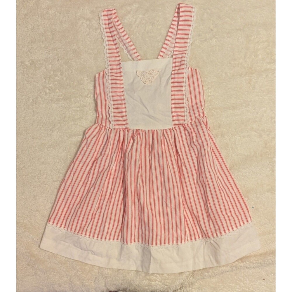 Vintage Red And White Striped Girls Dress Size 6